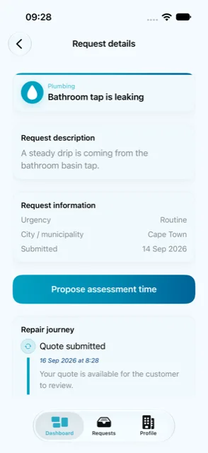 RepairMe Supplier app: request details screen